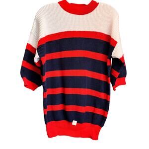 Vintage Ginger Red Striped Crewneck Pullover Sweater 3/4 sleeve